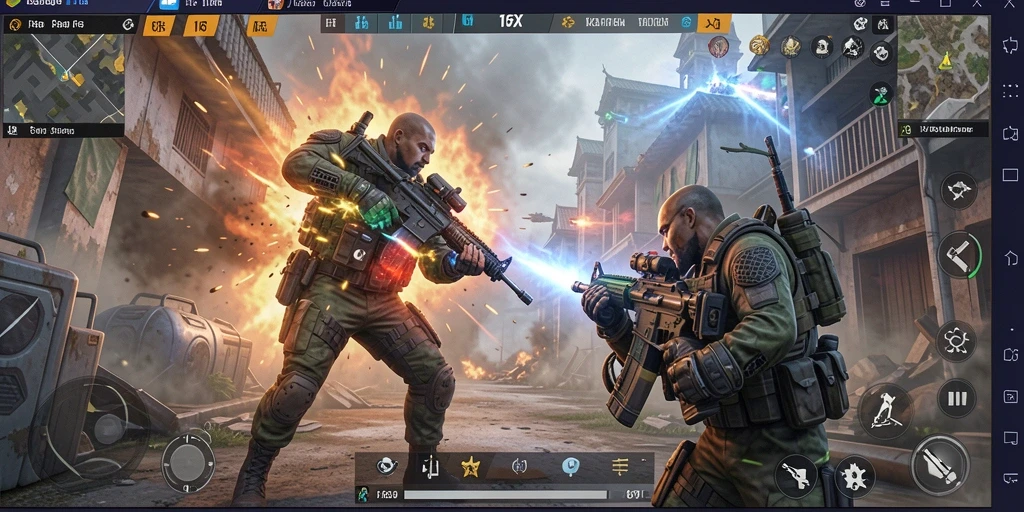 Screenshot gameplay 116X menampilkan aksi pertempuran seru.