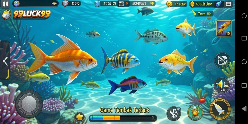 Screenshot gameplay 99LUCK99 yang menunjukkan aksi menangkap ikan.