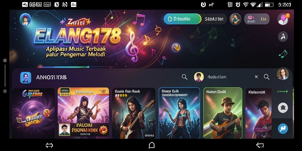 Tampilan aplikasi ELANG178 dengan fitur musik terbaru.
