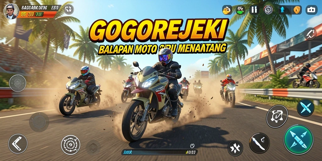 Gameplay GOGOREJEKI yang intens dengan balapan seru di lintasan yang bervariasi.