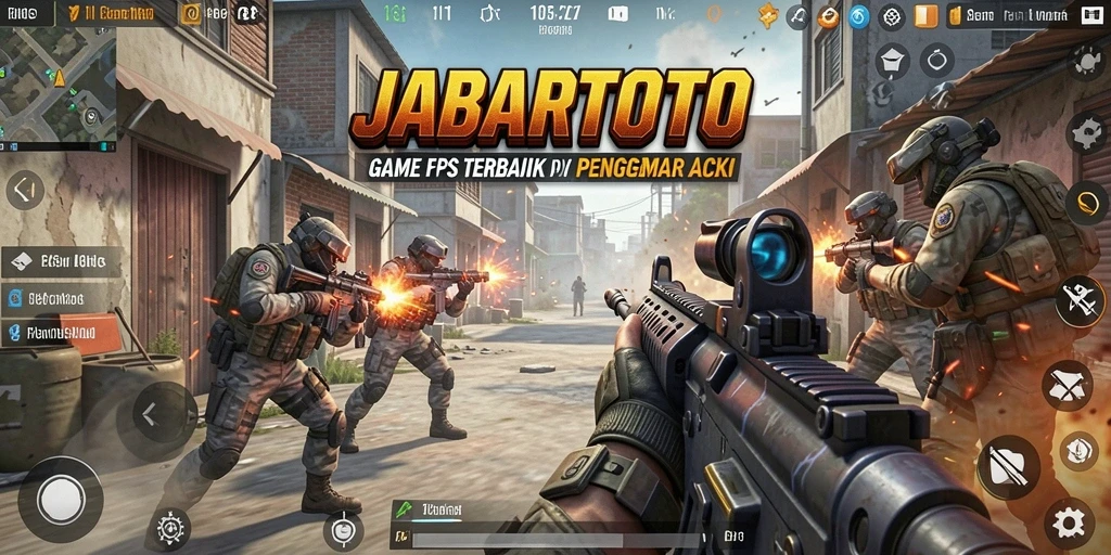 Screenshot utama JABARTOTO menampilkan adegan aksi yang mendebarkan dari gameplay FPS.
