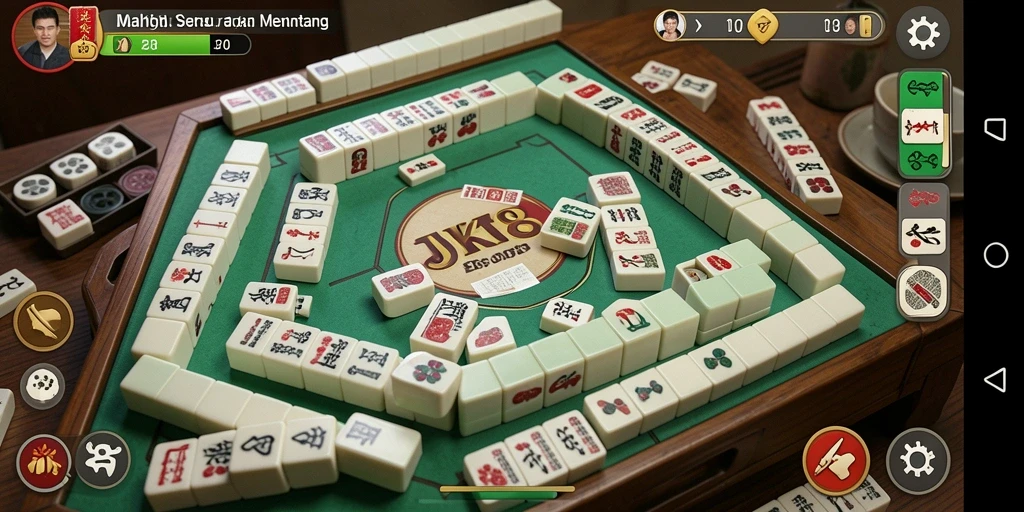 Screenshot JKT8 menampilkan gameplay Mahjong yang mengasyikkan.