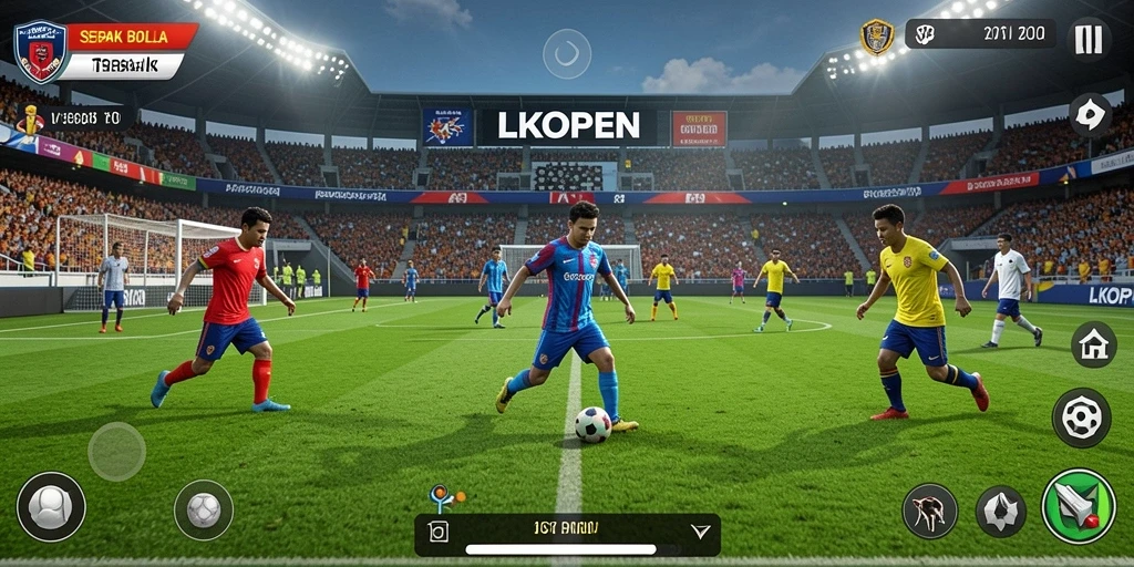 Tangkapan layar utama LKOPEN menampilkan pertandingan sepak bola mendebarkan.
