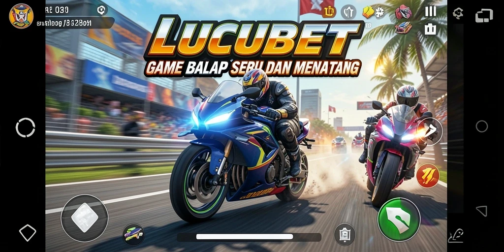 Screenshot gameplay LUCUBET menampilkan aksi balap motor yang mendebarkan.