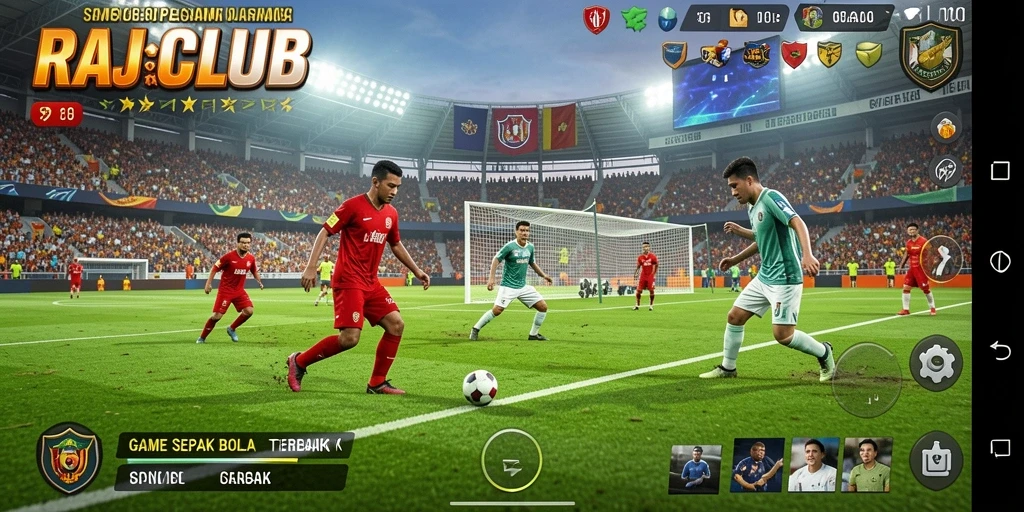 Tampilan gameplay seru dari RAJACLUB yang menampilkan aksi sepak bola.