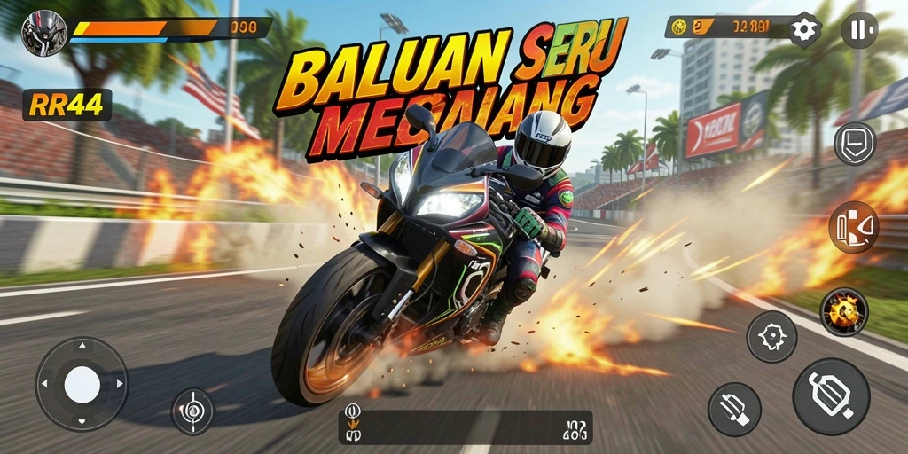 Tampilan luar biasa dari gameplay balapan motor di RR44.
