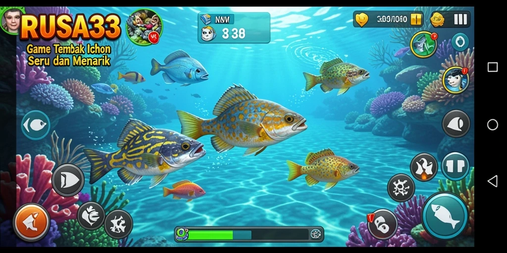 Screenshot gameplay RUSA33 yang menunjukkan aksi menembak ikan.